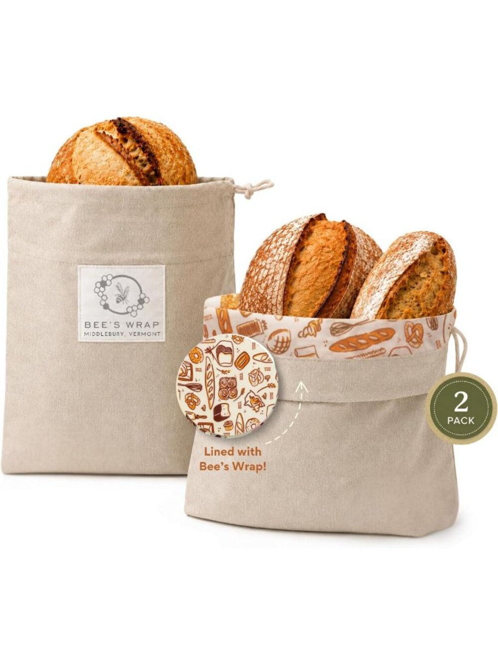 Bee's Wrap Beeswax Bread Bags, 2 Pack - Bakery Lane